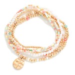 Wholesale set Six Mixed Bead Beaded Stretch Bracelet Heart Cross Charm D