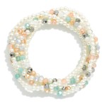 Wholesale set Five Beaded Stretch Bracelets Pearls Faceted Beads D