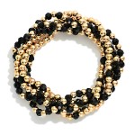 Wholesale set Five Beaded Bracelets Faceted Beads Metal Tones D
