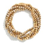 Wholesale set Five Beaded Bracelets Faceted Beads Metal Tones D