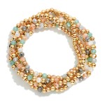 Wholesale set Five Beaded Bracelets Faceted Beads Metal Tones D