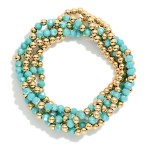 Wholesale set Five Beaded Bracelets Faceted Beads Metal Tones D