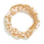 Wholesale set Five Beaded Bracelets Faceted Beads Metal Tones D