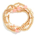 Wholesale set Six Beaded Stretch Bracelets Metal Tones Pearl Plus Cross Stations