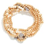 Wholesale set Six Beaded Stretch Bracelets Metal Tones Pearl Plus Cross Stations