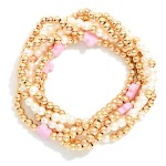 Wholesale set Six Beaded Stretch Bracelets Metal Tones Pearl Plus Cross Stations