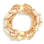 Wholesale set Six Beaded Stretch Bracelets Metal Tones Pearl Plus Cross Stations