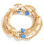 Wholesale set Six Beaded Stretch Bracelets Metal Tones Pearl Plus Cross Stations