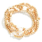 Wholesale set Six Beaded Stretch Bracelets Metal Tones Pearl Plus Cross Stations
