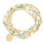 Wholesale set Five Beaded Stretch Bracelets Faceted Cylinder Gold Beads D