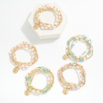 Wholesale set Five Beaded Stretch Bracelets Faceted Cylinder Gold Beads D