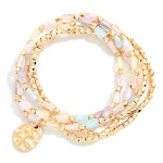 Wholesale set Five Beaded Stretch Bracelets Faceted Cylinder Gold Beads D