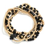 Wholesale set Six Beaded Stretch Bracelets Metal Tones Faceted Beads Plus Cross