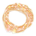 Wholesale set Six Beaded Stretch Bracelets Metal Tones Faceted Beads Plus Cross