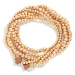 Wholesale set Six Beaded Stretch Bracelets Metal Tones Faceted Beads Plus Cross