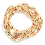 Wholesale set Six Beaded Stretch Bracelets Metal Tones Faceted Beads Plus Cross