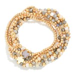 Wholesale set Six Beaded Stretch Bracelets Metal Tones Faceted Beads Plus Cross