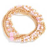 Wholesale set Six Beaded Stretch Bracelets Metal Tones Faceted Beads Plus Cross