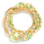Wholesale set Six Beaded Stretch Bracelets Metal Tones Faceted Beads Plus Cross