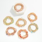 Wholesale set Six Beaded Stretch Bracelets Metal Tones Faceted Beads Plus Cross