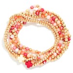 Wholesale set Six Beaded Stretch Bracelets Metal Tones Faceted Beads Plus Cross