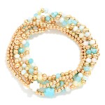Wholesale set Six Beaded Stretch Bracelets Metal Tones Faceted Beads Plus Cross