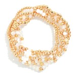 Wholesale set Six Beaded Stretch Bracelets Metal Tones Faceted Beads Plus Cross