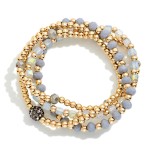 Wholesale set Four Beaded Stretch Bracelets Metal Tones Faceted Beads D