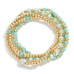 Wholesale set Four Beaded Stretch Bracelets Metal Tones Faceted Beads D