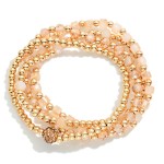 Wholesale set Four Beaded Stretch Bracelets Metal Tones Faceted Beads D