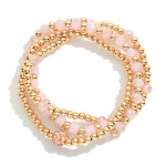 Wholesale set Four Beaded Stretch Bracelets Metal Tones Faceted Beads D