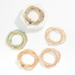 Wholesale set Four Beaded Stretch Bracelets Metal Tones Faceted Beads D