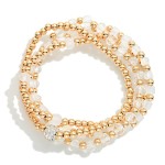 Wholesale set Four Beaded Stretch Bracelets Metal Tones Faceted Beads D