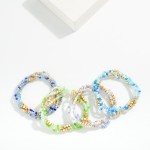 Wholesale set Four Beaded Stretch Bracelets Faceted Square Metal Beads D