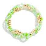 Wholesale set Four Beaded Stretch Bracelets Faceted Square Metal Beads D