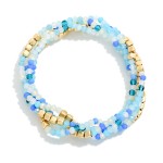 Wholesale set Four Beaded Stretch Bracelets Faceted Square Metal Beads D