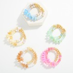 Wholesale set Two Beaded Stretch Bracelets Metal Tones Marbled Disks Glitter Bea