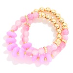 Wholesale set Two Beaded Stretch Bracelets Metal Tones Marbled Disks Glitter Bea