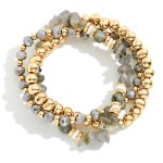 Wholesale set Three Beaded Stretch Bracelets Metal Tones Faceted Beads Stone D