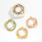 Wholesale set Three Beaded Stretch Bracelets Metal Tones Faceted Beads Stone D