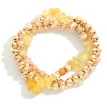 Wholesale set Three Beaded Stretch Bracelets Metal Tones Faceted Beads Stone D