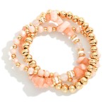 Wholesale set Three Beaded Stretch Bracelets Metal Tones Faceted Beads Stone D