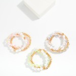 Wholesale set Three Beaded Stretch Bracelet Gold Tones Pearls Marble Beads D