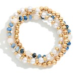 Wholesale set Three Beaded Stretch Bracelet Mixed Beads Pearls Pearls D