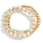 Wholesale set Three Beaded Stretch Bracelet Mixed Beads Pearls Pearls D