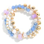 Wholesale set Three Beaded Stretch Bracelets Pearls Metal Tones Faceted Beads D