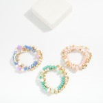 Wholesale set Three Beaded Stretch Bracelets Pearls Metal Tones Faceted Beads D
