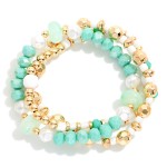 Wholesale set Three Beaded Stretch Bracelets Pearls Metal Tones Faceted Beads D