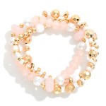 Wholesale set Three Beaded Stretch Bracelets Pearls Metal Tones Faceted Beads D