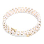 Wholesale metal Memory Wire Beaded Bracelet Pearls Rhinestones L
